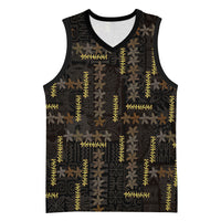 Hawaii Brown Plumeria Lei Black Basketball Jersey Frangipani Floral Heritage Art LT01 Unisex Black - Polynesian Pride