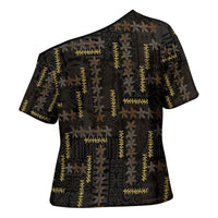 Hawaii Brown Plumeria Lei Black Cross Shoulder Shirt Frangipani Floral Heritage Art LT01 - Polynesian Pride