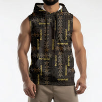 Hawaii Brown Plumeria Lei Black Sleeveless Hoodie Frangipani Floral Heritage Art LT01 - Polynesian Pride
