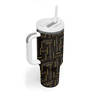 Hawaii Brown Plumeria Lei Black Tumbler With Handle Frangipani Floral Heritage Art LT01 - Polynesian Pride