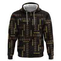 Hawaii Brown Plumeria Lei Black Zip Hoodie Frangipani Floral Heritage Art LT01 Pullover Hoodie Black - Polynesian Pride