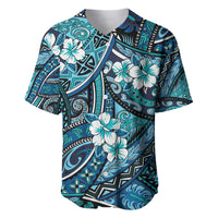Polynesian Hibiscus Tropical Blue Floral Baseball Jersey Tribal Pattern LT01 Blue - Polynesian Pride