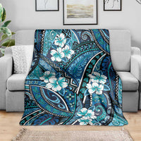 Polynesian Hibiscus Tropical Blue Floral Blanket Tribal Pattern - Polynesian Pride