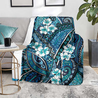 Polynesian Hibiscus Tropical Blue Floral Blanket Tribal Pattern - Polynesian Pride