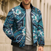 Polynesian Hibiscus Tropical Blue Floral Bomber Puffer Jacket Tribal Pattern - Polynesian Pride