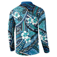 Polynesian Hibiscus Tropical Blue Floral Button Sweatshirt Tribal Pattern LT01 - Polynesian Pride