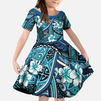 Polynesian Hibiscus Tropical Blue Floral Family Matching Mermaid Dress and Hawaiian Shirt Tribal Pattern - Polynesian Pride