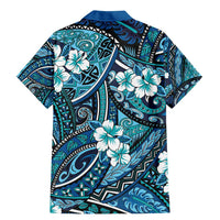 Polynesian Hibiscus Tropical Blue Floral Family Matching Mermaid Dress and Hawaiian Shirt Tribal Pattern - Polynesian Pride