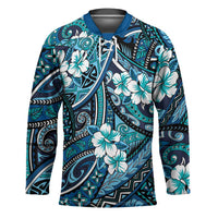 Polynesian Hibiscus Tropical Blue Floral Hockey Jersey Tribal Pattern LT01 Unisex Blue - Polynesian Pride