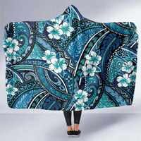 Polynesian Hibiscus Tropical Blue Floral Hooded Blanket Tribal Pattern LT01 One Size Blue - Polynesian Pride