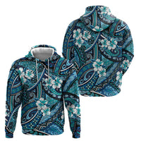 Polynesian Hibiscus Tropical Blue Floral Hoodie Tribal Pattern - Polynesian Pride