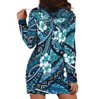 Polynesian Hibiscus Tropical Blue Floral Hoodie Dress Tribal Pattern - Polynesian Pride