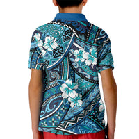 Polynesian Hibiscus Tropical Blue Floral Kid Polo Shirt Tribal Pattern LT01 - Polynesian Pride