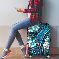 Polynesian Hibiscus Tropical Blue Floral Luggage Cover Tribal Pattern - Polynesian Pride