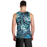 Polynesian Hibiscus Tropical Blue Floral Men Tank Top Tribal Pattern - Polynesian Pride