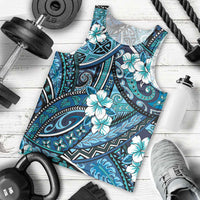 Polynesian Hibiscus Tropical Blue Floral Men Tank Top Tribal Pattern - Polynesian Pride