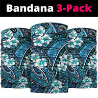 Polynesian Hibiscus Tropical Blue Floral Neck Gaiter Tribal Pattern - Polynesian Pride