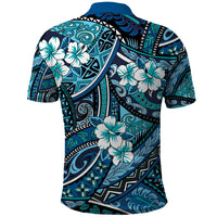 Polynesian Hibiscus Tropical Blue Floral Polo Shirt Tribal Pattern - Polynesian Pride