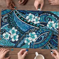 Polynesian Hibiscus Tropical Blue Floral Puzzle Tribal Pattern - Polynesian Pride