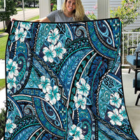 Polynesian Hibiscus Tropical Blue Floral Quilt Tribal Pattern - Polynesian Pride