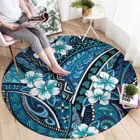 Polynesian Hibiscus Tropical Blue Floral Round Carpet Tribal Pattern LT01 - Polynesian Pride