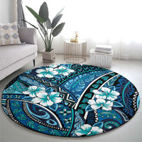 Polynesian Hibiscus Tropical Blue Floral Round Carpet Tribal Pattern LT01 - Polynesian Pride