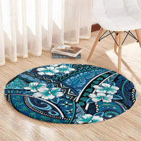 Polynesian Hibiscus Tropical Blue Floral Round Carpet Tribal Pattern LT01 - Polynesian Pride