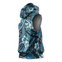 Polynesian Hibiscus Tropical Blue Floral Sleeveless Hoodie Tribal Pattern - Polynesian Pride
