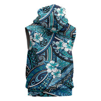 Polynesian Hibiscus Tropical Blue Floral Sleeveless Zip Hoodie Tribal Pattern - Polynesian Pride