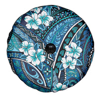 Polynesian Hibiscus Tropical Blue Floral Spare Tire Cover Tribal Pattern - Polynesian Pride