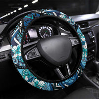 Polynesian Hibiscus Tropical Blue Floral Steering Wheel Cover Tribal Pattern - Polynesian Pride