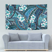 Polynesian Hibiscus Tropical Blue Floral Tapestry Tribal Pattern - Polynesian Pride