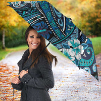 Polynesian Hibiscus Tropical Blue Floral Umbrella Tribal Pattern - Polynesian Pride
