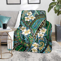 Polynesian Hibiscus Tropical Green Floral Blanket Tribal Pattern - Polynesian Pride