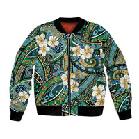 Polynesian Hibiscus Tropical Green Floral Bomber Jacket Tribal Pattern - Polynesian Pride
