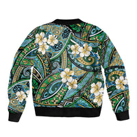 Polynesian Hibiscus Tropical Green Floral Bomber Jacket Tribal Pattern - Polynesian Pride