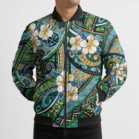 Polynesian Hibiscus Tropical Green Floral Bomber Puffer Jacket Tribal Pattern - Polynesian Pride