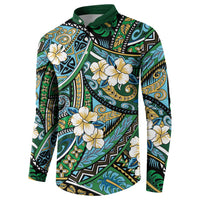 Polynesian Hibiscus Tropical Green Floral Button Sweatshirt Tribal Pattern - Polynesian Pride