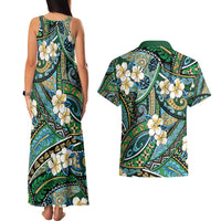 Polynesian Hibiscus Tropical Green Floral Couples Matching Tank Maxi Dress and Hawaiian Shirt Tribal Pattern - Polynesian Pride