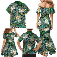 Polynesian Hibiscus Tropical Green Floral Family Matching Mermaid Dress and Hawaiian Shirt Tribal Pattern - Polynesian Pride