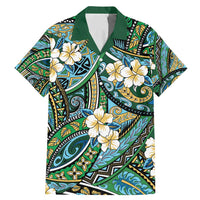 Polynesian Hibiscus Tropical Green Floral Family Matching Mermaid Dress and Hawaiian Shirt Tribal Pattern - Polynesian Pride