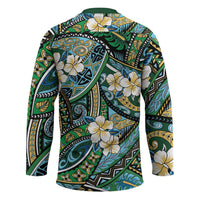 Polynesian Hibiscus Tropical Green Floral Hockey Jersey Tribal Pattern - Polynesian Pride