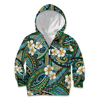 Polynesian Hibiscus Tropical Green Floral Kid Hoodie Tribal Pattern - Polynesian Pride