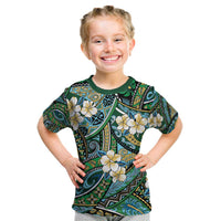 Polynesian Hibiscus Tropical Green Floral Kid T Shirt Tribal Pattern - Polynesian Pride