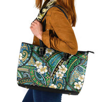 Polynesian Hibiscus Tropical Green Floral Leather Tote Bag Tribal Pattern LT01 Green - Polynesian Pride