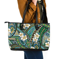 Polynesian Hibiscus Tropical Green Floral Leather Tote Bag Tribal Pattern LT01 - Polynesian Pride