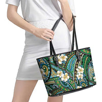 Polynesian Hibiscus Tropical Green Floral Leather Tote Bag Tribal Pattern LT01 - Polynesian Pride