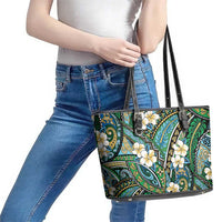 Polynesian Hibiscus Tropical Green Floral Leather Tote Bag Tribal Pattern LT01 - Polynesian Pride