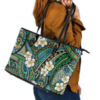 Polynesian Hibiscus Tropical Green Floral Leather Tote Bag Tribal Pattern LT01 - Polynesian Pride