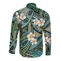 Polynesian Hibiscus Tropical Green Floral Long Sleeve Button Shirt Tribal Pattern - Polynesian Pride